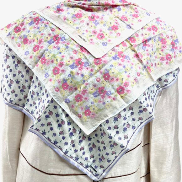 2 Renoma Paris Mini Scarf 20" white pink purple orange orange Floral (43) - Picture 1 of 9